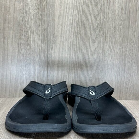 Olukai Sandals Womens Size 9 Ohana Comfort Thong Flip Flop Synthetic Black - Picture 2 of 11